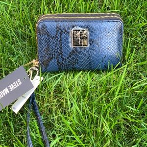 Steve Madden Megan Double Zip Wallet Navy Gold